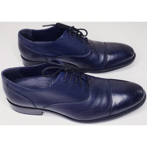 COLE HAAN Cap Toe Oxford Leather Dress Shoes Navy Basket Weave Men's Size 9M - Picture 5 of 16